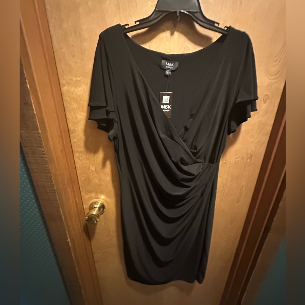 MSK Women's Elegant Black Draped Dress 1X